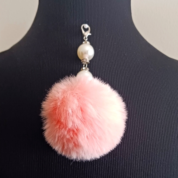 Pink Fluffy Key Holder With Faux Pearl And Crystal Accents. EUC - Picture 2 of 6